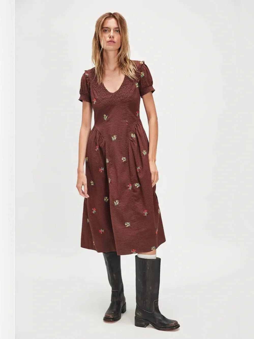 NWT Free People Maisie Midi Dress in Cocoa Brown